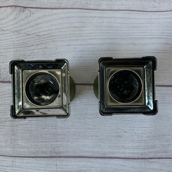 Green Frosted Glass Votive Candle Holders Set of 2 Square Metal Base 4 3/8" - Picture 6 of 16